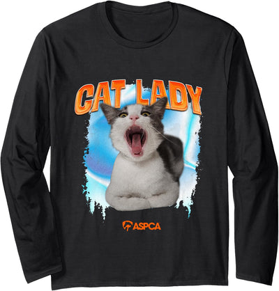 ASPCA Cat Lady Long Sleeve T-Shirt - Black, XX-Large, Unisex-Adults, Long Sleeve, T-Shirt, Cat Theme, Classic Fit, Halloween, Outdoor, Modern, All Seasons