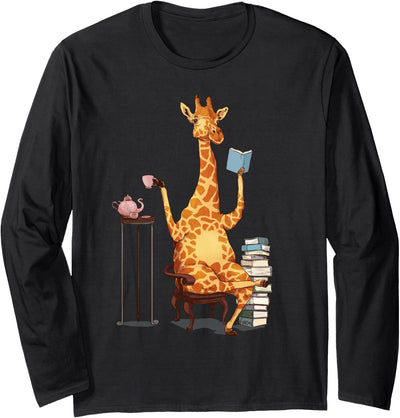 Kawaii Cute giraffes, books and tea Women's Long Sleeve T-Shirt - Adult Unisex