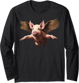 When Pigs Can Fly Funny Barnyard Piglet Wings Cute When Pigs Can Fly Funny Sarcastic Tee Piggie Farm Animal Wit Long Sleeve T-Shirt - Black