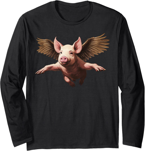 When Pigs Can Fly Funny Barnyard Piglet Wings Cute When Pigs Can Fly Funny Sarcastic Tee Piggie Farm Animal Wit Long Sleeve T-Shirt - Black