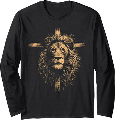 Christian Cross Lion Of Judah Religious Faith Jesus Pastor Long Sleeve T-Shirt