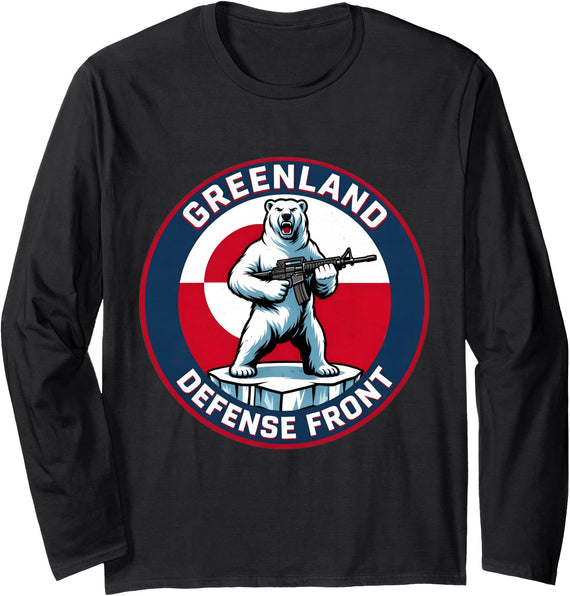 Greenland Lover Stuff Greenland Defense Front Polar Bear Greenland is not for Sale Long Sleeve T-Shirt - Black