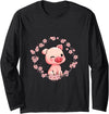 Pig Farm Animal Gift Flowers Pig Long Sleeve T-Shirt - Black