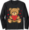 AirBear Adorable Teddy Bear with Heart- Love plushie Long Sleeve T-Shirt - Black