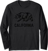 California Republic Bear Designs California Republic Flag Distressed Bear Long Sleeve T-Shirt - Black