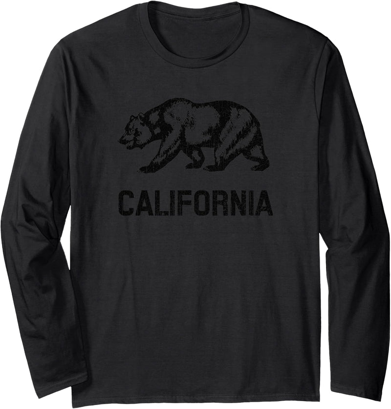 California Republic Bear Designs California Republic Flag Distressed Bear Long Sleeve T-Shirt - Black
