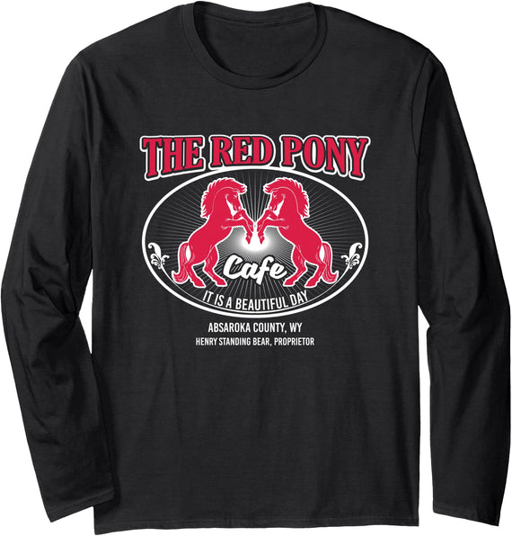Classic Cowboy Horse Designs and Gifts Red Pony It's a Beautiful Day Long Sleeve T-Shirt - Black