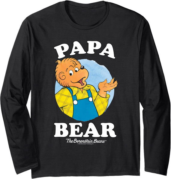 The Berenstain Bears Papa Bear Long Sleeve T-Shirt - Black, XXL, Adult, Unisex, Long Sleeve, Classic Fit, Cotton 100% - Black