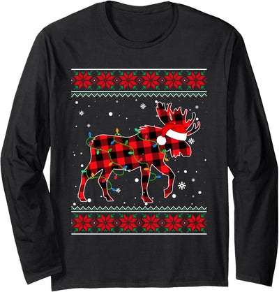 Cow Ugly Christmas Sweater Moose Lover Xmas Lights Santa T-Shirt