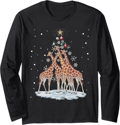 Giraffes Xmas Tree Giraffe Christmas Tree Merry Christmas Long Sleeve T-Shirt - Adult Unisex