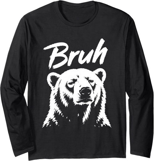 Polar Bear Bruh Meme Funny Co Bruh Funny Polar Bear Meme Dog Lover Men Women Long Sleeve T-Shirt - Black
