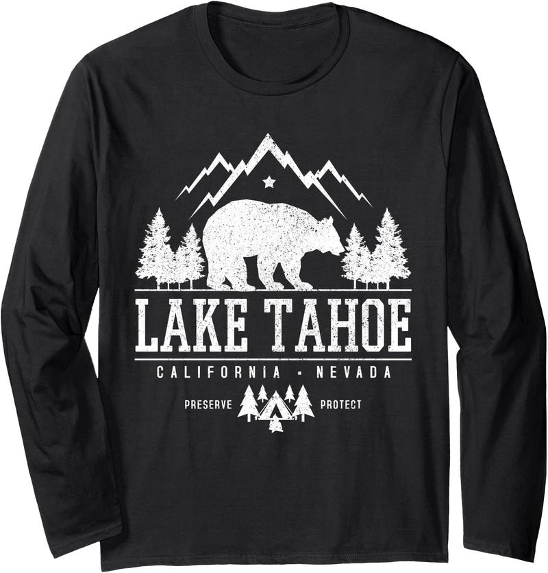 Lake Tahoe Vintage Apparel & Souvenirs Lake Tahoe California - Bear Mountains Nature Camping Gift Long Sleeve T-Shirt - Black