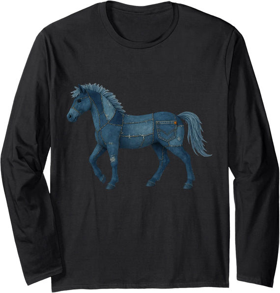 Horse Denim Design Horse Denim Long Sleeve T-Shirt - Black