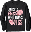 Funny Pig Lover Gifts & Pig Fan Outfits Funny Pig Lover Graphic for Women Girls Kids Pig Long Sleeve T-Shirt - Black
