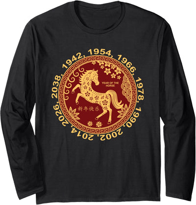 Chinese Lunar New Year 2026 Zodiac Fire Horse Chinese New Year 2026 Year of The Fire Horse Zodiac Sign Long Sleeve T-Shirt