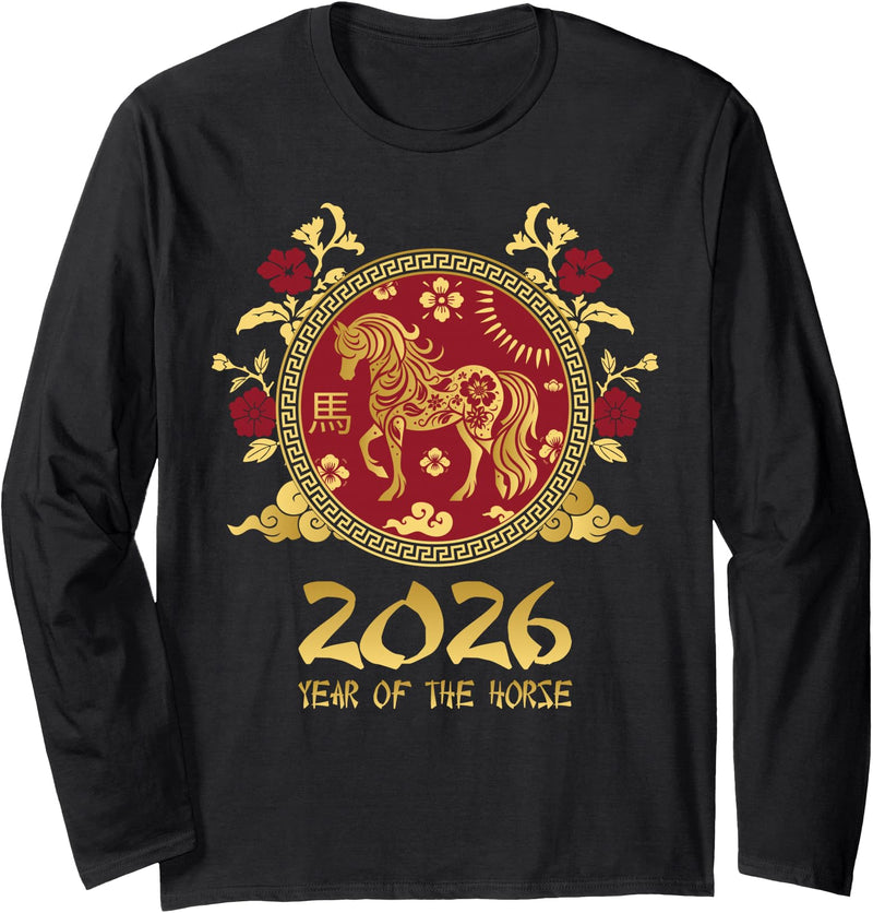 2026 Chinese New Lunar Year Of The Horse Chinese New Year 2026 Horse Happy Chinese New Year 2026 Long Sleeve T-Shirt - Black