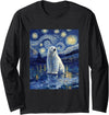 Bear Designs. Cute Polar Bear Van Gogh Style Starry Night Graphic Long Sleeve T-Shirt - Black