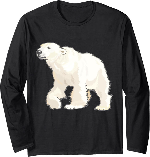 Animal and Pet Lovers Polar Bear Arctic Animal Realistic Retro Long Sleeve T-Shirt - Black