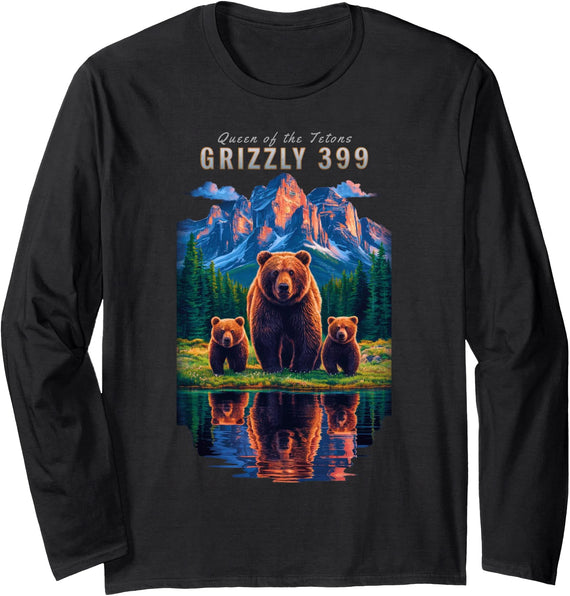 Wildlife Preserve Grand Teton Grizzly Bear Gifts Grizzly 399 Bear Lovers Queen Of The Tetons National Park Long Sleeve T-Shirt - Black