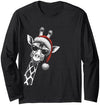 Funny Giraffe Christmas Santa Hat Outfits Giraffe Christmas Santa Hat Pajama Funny Giraffe Xmas Long Sleeve T-Shirt - Adult Unisex - Navy Blue