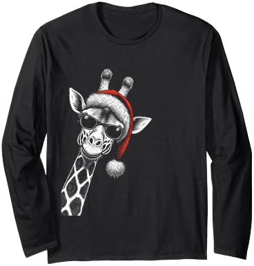 Giraffe Christmas Santa Hat Pajama Funny Giraffe Xmas Long Sleeve T-Shirt - Adult Unisex