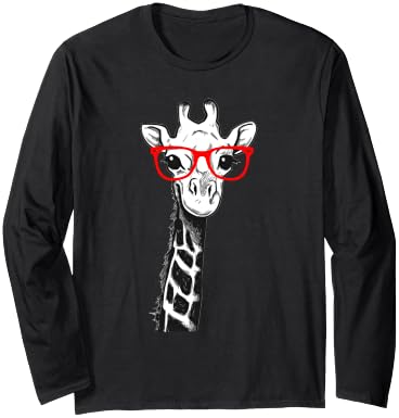 Giraffe with Red Glasses for Zoo Animal Lovers Long Sleeve T-Shirt - Adult Unisex