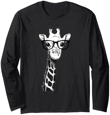 Giraffe with Glasses for Zoo Animal Lovers Long Sleeve T-Shirt - Adult Unisex