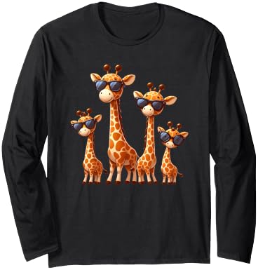Giraffe Family Sunglasses Safari Zoo Lover Cartoon Giraffes Long Sleeve T-Shirt - Adult Unisex
