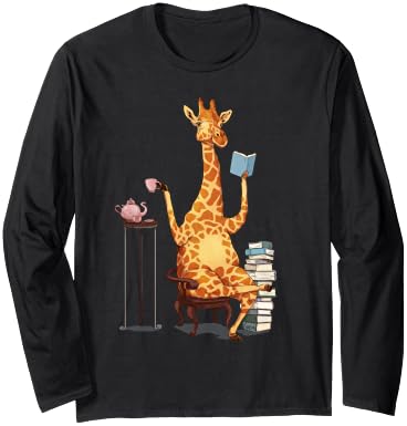 Kawaii Cute giraffes, books and tea Women's Long Sleeve T-Shirt - Adult Unisex