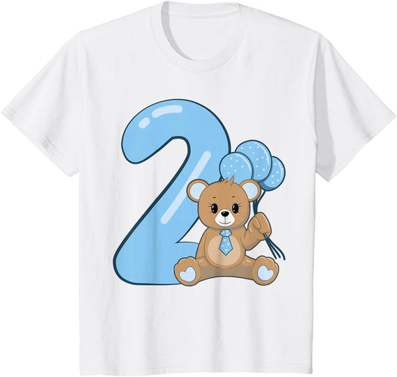Teddy Bear Cute Birthday Party balloons Apparel Kids Teddy Bear Cute 2nd Birthday Boy balloons birthday Party T-Shirt - White
