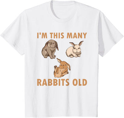 I'm This Many Rabbits Old T-Shirt - Three Bunnies, White Tee