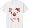 Girls Cute Pig Birthday Designs Co. 4th Birthday Pig Outfit Pig Face Gift 4 year old Girl Boy T-Shirt - White