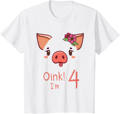 4th Birthday Pig Outfit Pig Face Gift 4 year old Girl Boy T-Shirt
