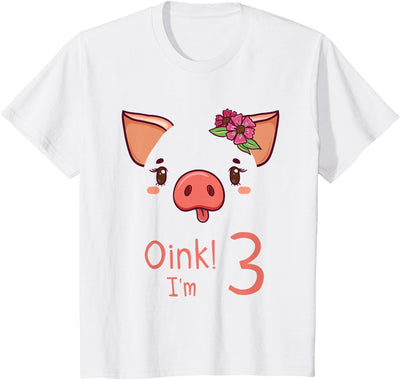 3rd Birthday Pig Outfit Pig Face Gift 3 year old Girl Boy T-Shirt