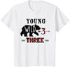 UrbanWear Bear Buffalo plaid Young Wild & Three 3 years 3rd Birthday T-Shirt - White