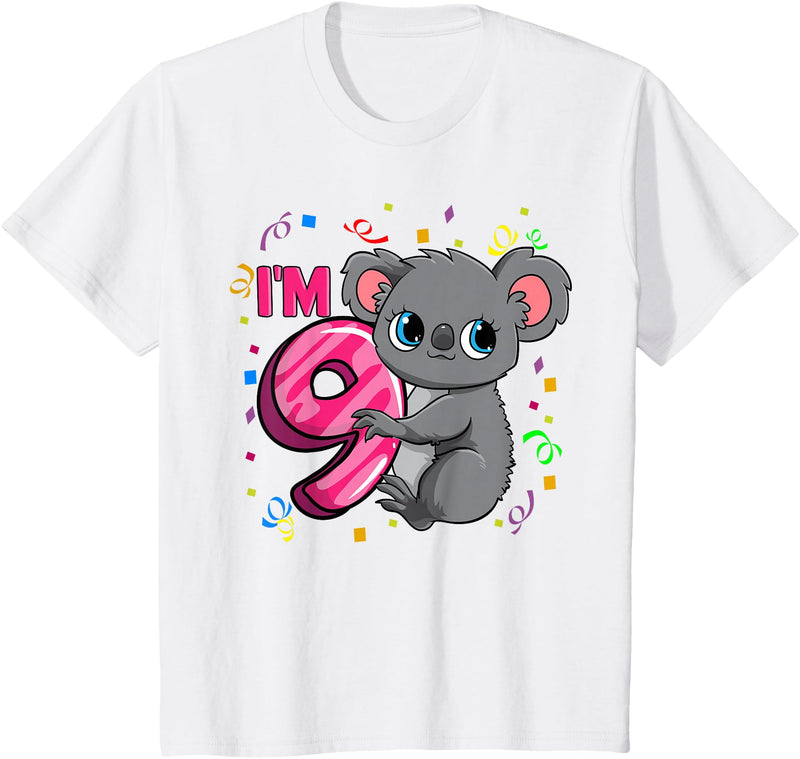 Birthday Gifts For Girls By Raleigh 9th Birthday Shirt For Girls Koala Bear 9 Years Old T-Shirt - White