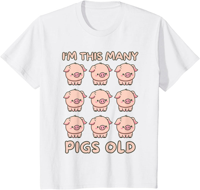 Pigs lover Birthday Gifts Toddler I'm This Many Pigs Old - 9th Birthday Pig 9 Years Old Bday T-Shirt - White