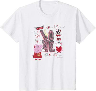 Kids Peppa Pig Valentine's Day Love Be Happy Friends Group Shot T-Shirt