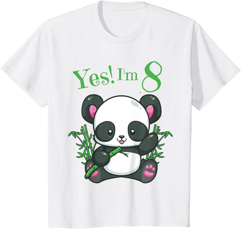 Girls Panda Birthday Tee Shirts Co. Panda 8th Birthday T Shirt Girls Gift Birthday Outfit Age 8 T-Shirt - White