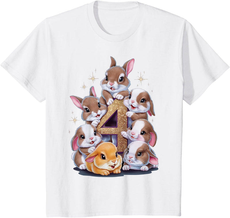 4th Birthday Bunny Rabbit Girl Birthday Age 4 T-Shirt in White