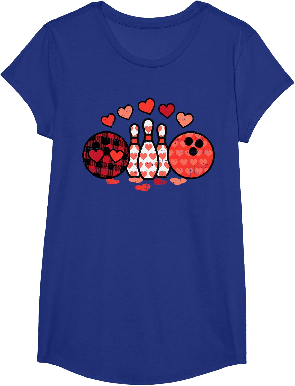 Valentines Day Plaid Bowling Valentine Sports Men Women Kids T-Shirt - Girls Royal Blue