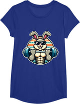 Happy Easter Bunny Rabbit Lifting Weights Training Muscular T-Shirt - Girls Royal Blue