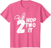 Hop Two It Easter Bunny Kids Funny 2nd Birthday Party T-Shirt in Pink Heather