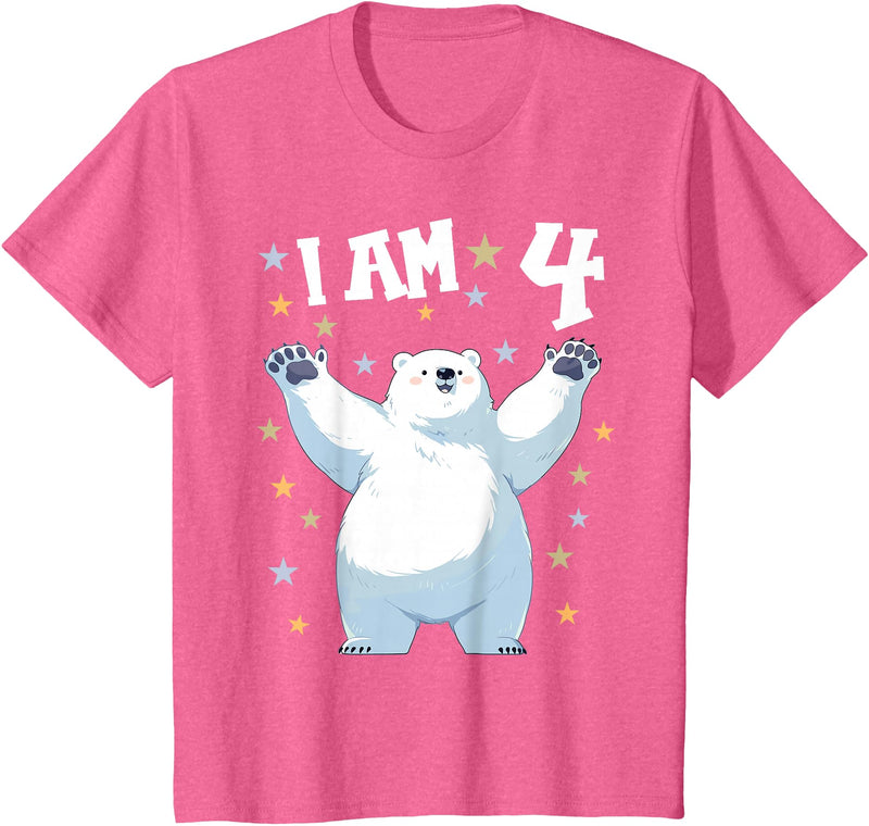 4 years old 4th birthday Polar Bear Kids 4 Years old 4 birthday Polar Bears Boy girl Polar Bear T-Shirt - Pink Heather
