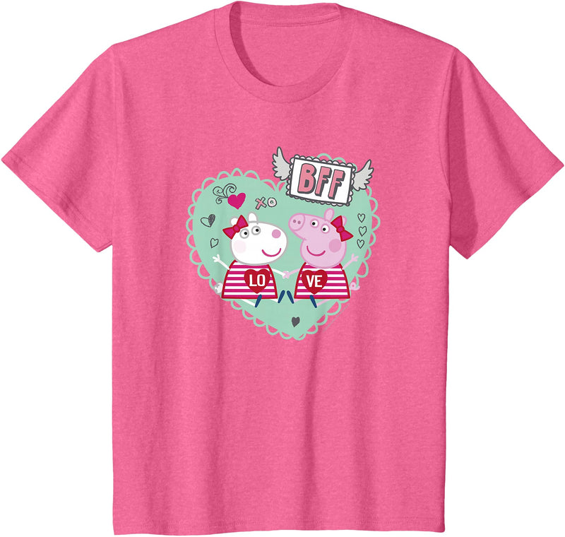 Peppa Pig Valentine's Day BFF Love Peppa & Suzy Heart Stamp T-Shirt - Pink Heather