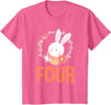 4th Birthday Girl Bunny 4 Years Rabbit Birthday T-Shirt in Pink Heather
