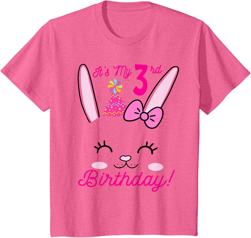 Its My 3rd Birthday Girl Bunny Rabbit Theme Party (three) T-Shirt in Pink Heather