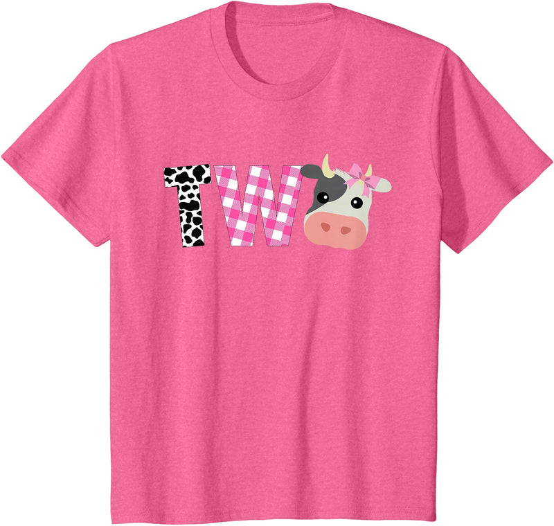 Funny Cow Mom And Dad Birthday Family Tees Second Birthday Girl Cow Farm, 2nd Birthday Cow 2 Toddler T-Shirt - Pink Heather
