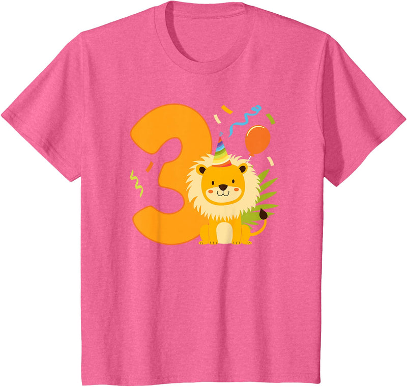 Three Year Old Lion Third Birthday Kids 3rd Lion Birthday Party 3 Year Old Lions Birthday T-Shirt - Pink Heather