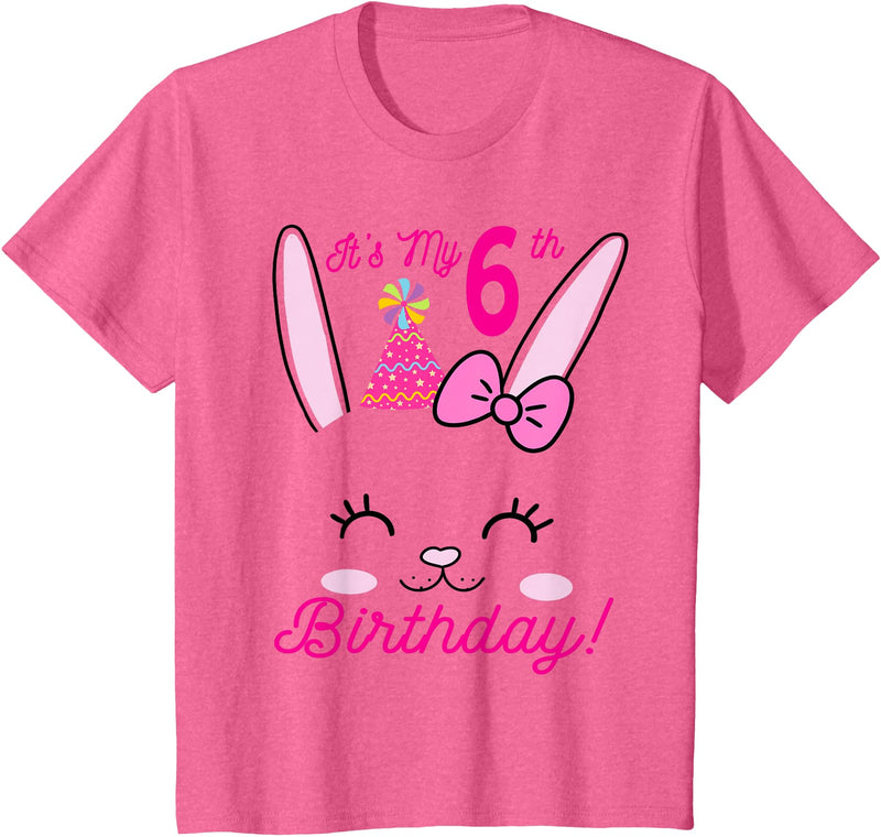 Its My 6th Birthday Girl Bunny Rabbit Theme Party (six) T-Shirt in Pink Heather